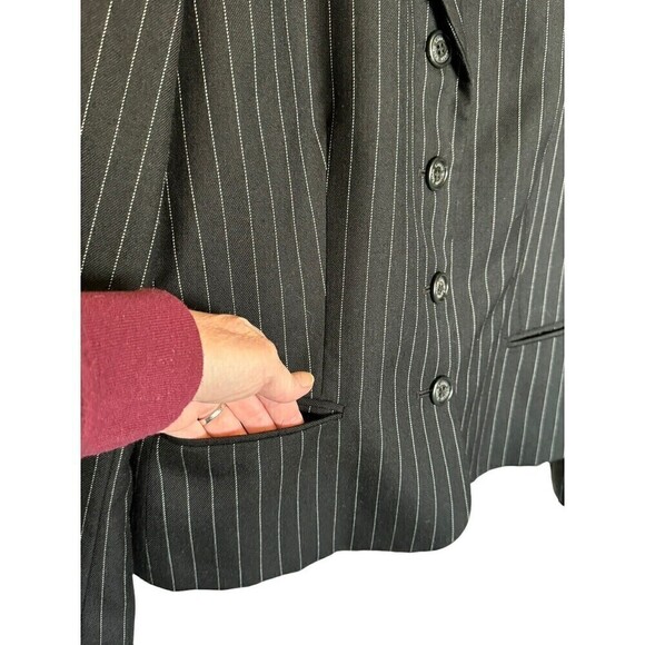 Lauren Ralph Lauren Blazer Women's Size 12 Pinstripe Wool Pockets Career Black - Picture 3 of 9